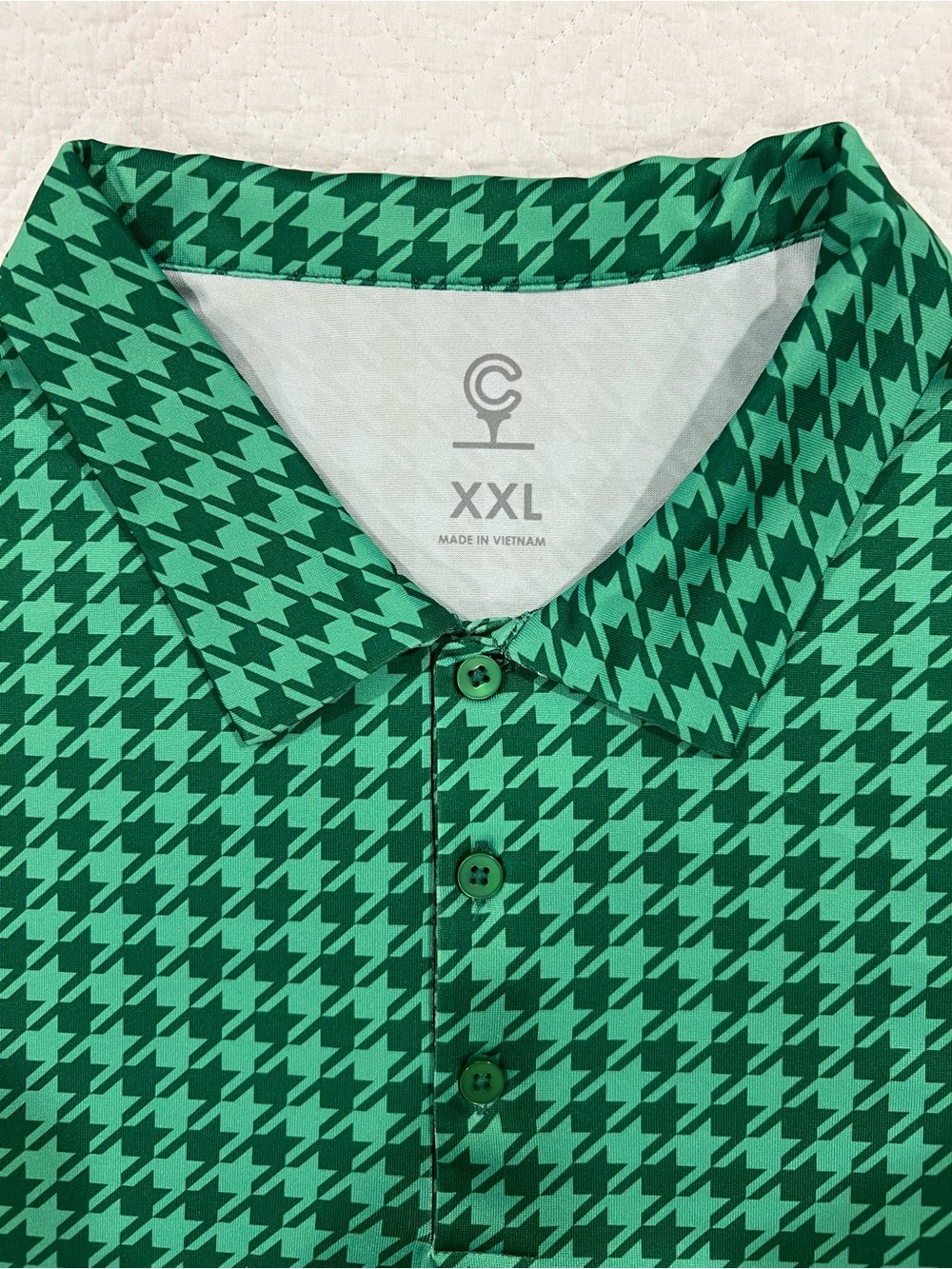 NWOT Caddy Cart Green Riviera Men's 2XL Houndstooth Performance Golf Polo Shirt